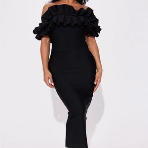 Black Ruffled strapless dress